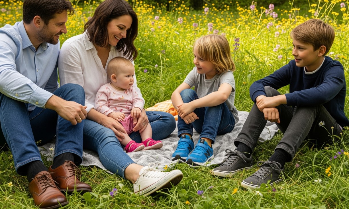 Família usando calçados Andarez